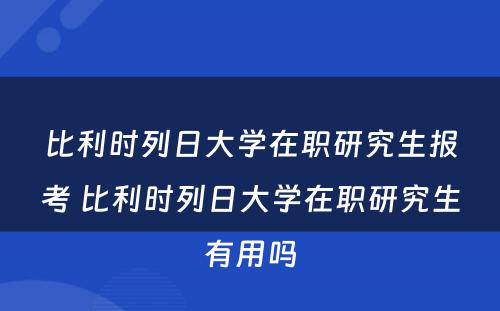 比利时列日大学在职研究生报考 比利时列日大学在职研究生有用吗