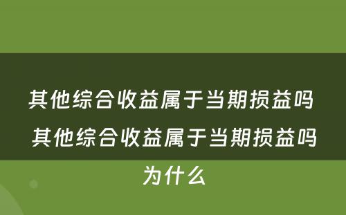 其他综合收益属于当期损益吗 其他综合收益属于当期损益吗为什么