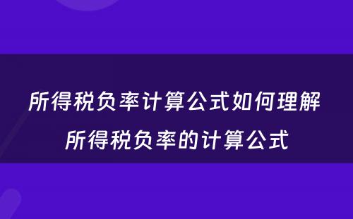 所得税负率计算公式如何理解 所得税负率的计算公式