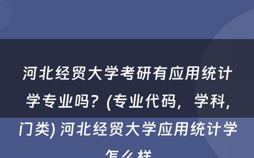 河北经贸大学考研有应用统计学专业吗？(专业代码，学科，门类) 河北经贸大学应用统计学怎么样