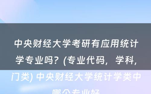 中央财经大学考研有应用统计学专业吗？(专业代码，学科，门类) 中央财经大学统计学类中哪个专业好