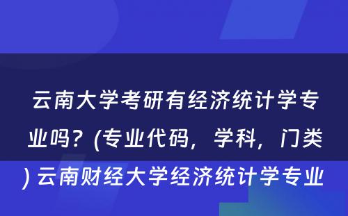 云南大学考研有经济统计学专业吗？(专业代码，学科，门类) 云南财经大学经济统计学专业