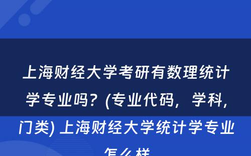 上海财经大学考研有数理统计学专业吗？(专业代码，学科，门类) 上海财经大学统计学专业怎么样