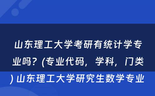 山东理工大学考研有统计学专业吗？(专业代码，学科，门类) 山东理工大学研究生数学专业