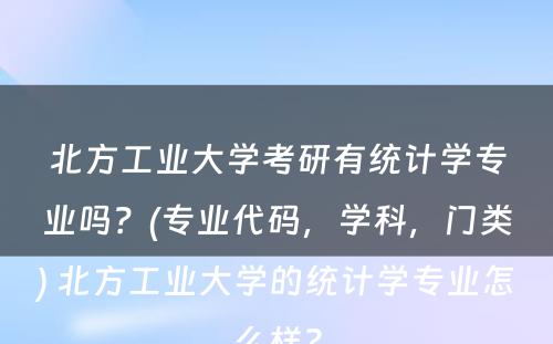 北方工业大学考研有统计学专业吗？(专业代码，学科，门类) 北方工业大学的统计学专业怎么样?