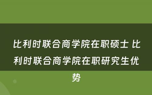 比利时联合商学院在职硕士 比利时联合商学院在职研究生优势