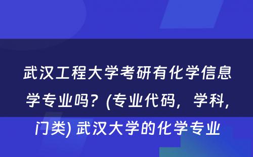 武汉工程大学考研有化学信息学专业吗？(专业代码，学科，门类) 武汉大学的化学专业