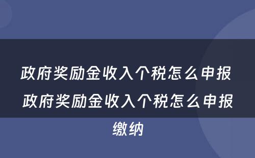 政府奖励金收入个税怎么申报 政府奖励金收入个税怎么申报缴纳