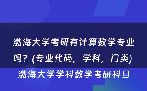 渤海大学考研有计算数学专业吗？(专业代码，学科，门类) 渤海大学学科数学考研科目