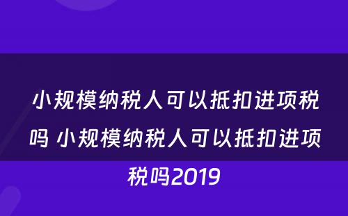 小规模纳税人可以抵扣进项税吗 小规模纳税人可以抵扣进项税吗2019