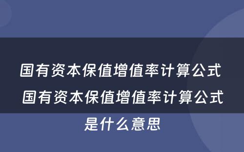 国有资本保值增值率计算公式 国有资本保值增值率计算公式是什么意思