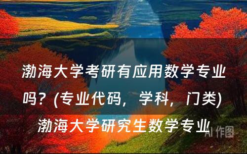 渤海大学考研有应用数学专业吗？(专业代码，学科，门类) 渤海大学研究生数学专业