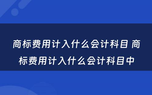 商标费用计入什么会计科目 商标费用计入什么会计科目中