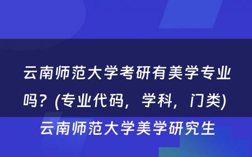 云南师范大学考研有美学专业吗？(专业代码，学科，门类) 云南师范大学美学研究生