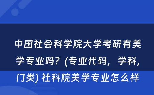 中国社会科学院大学考研有美学专业吗？(专业代码，学科，门类) 社科院美学专业怎么样