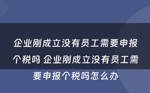 企业刚成立没有员工需要申报个税吗 企业刚成立没有员工需要申报个税吗怎么办