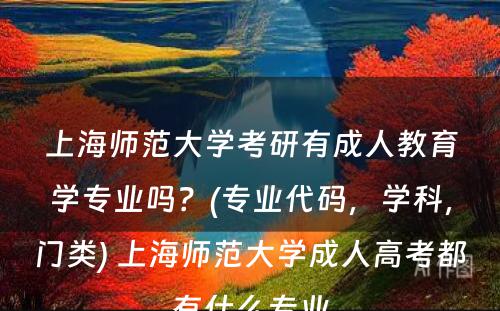 上海师范大学考研有成人教育学专业吗？(专业代码，学科，门类) 上海师范大学成人高考都有什么专业