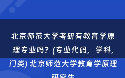 北京师范大学考研有教育学原理专业吗？(专业代码，学科，门类) 北京师范大学教育学原理研究生