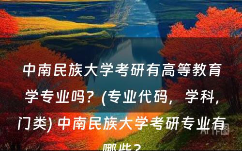 中南民族大学考研有高等教育学专业吗？(专业代码，学科，门类) 中南民族大学考研专业有哪些?