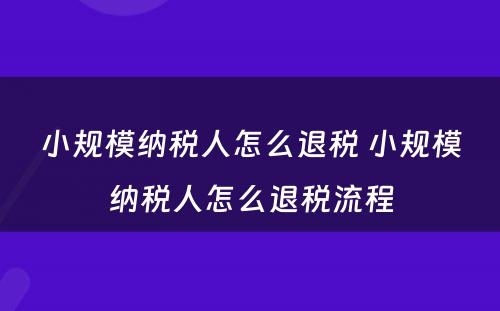 小规模纳税人怎么退税 小规模纳税人怎么退税流程