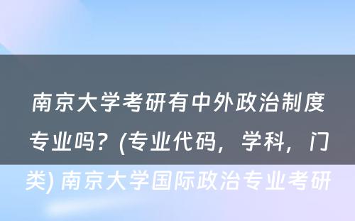 南京大学考研有中外政治制度专业吗？(专业代码，学科，门类) 南京大学国际政治专业考研