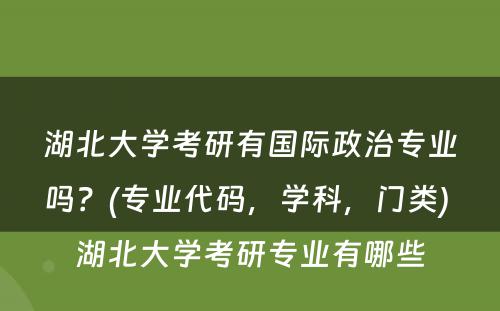 湖北大学考研有国际政治专业吗？(专业代码，学科，门类) 湖北大学考研专业有哪些