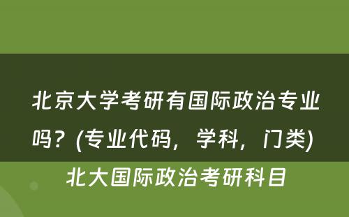 北京大学考研有国际政治专业吗？(专业代码，学科，门类) 北大国际政治考研科目