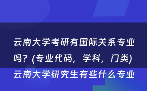 云南大学考研有国际关系专业吗？(专业代码，学科，门类) 云南大学研究生有些什么专业