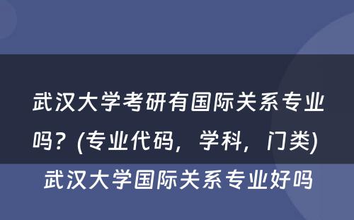 武汉大学考研有国际关系专业吗？(专业代码，学科，门类) 武汉大学国际关系专业好吗