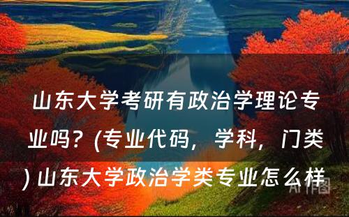 山东大学考研有政治学理论专业吗？(专业代码，学科，门类) 山东大学政治学类专业怎么样