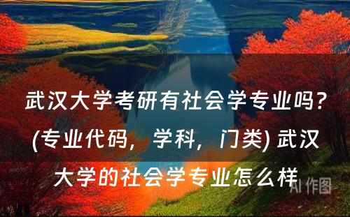 武汉大学考研有社会学专业吗？(专业代码，学科，门类) 武汉大学的社会学专业怎么样