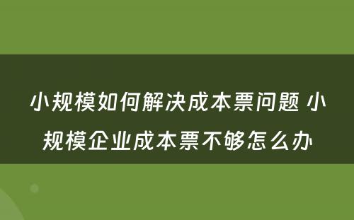 小规模如何解决成本票问题 小规模企业成本票不够怎么办