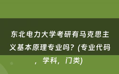 东北电力大学考研有马克思主义基本原理专业吗？(专业代码，学科，门类) 