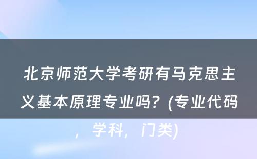 北京师范大学考研有马克思主义基本原理专业吗？(专业代码，学科，门类) 