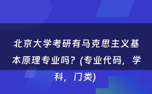 北京大学考研有马克思主义基本原理专业吗？(专业代码，学科，门类) 