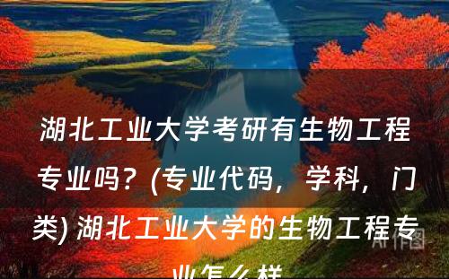 湖北工业大学考研有生物工程专业吗？(专业代码，学科，门类) 湖北工业大学的生物工程专业怎么样