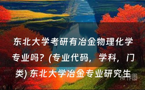 东北大学考研有冶金物理化学专业吗？(专业代码，学科，门类) 东北大学冶金专业研究生