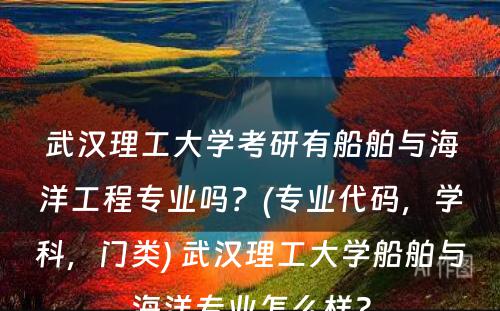 武汉理工大学考研有船舶与海洋工程专业吗？(专业代码，学科，门类) 武汉理工大学船舶与海洋专业怎么样?