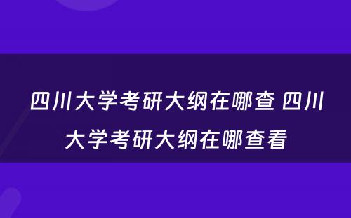四川大学考研大纲在哪查 四川大学考研大纲在哪查看