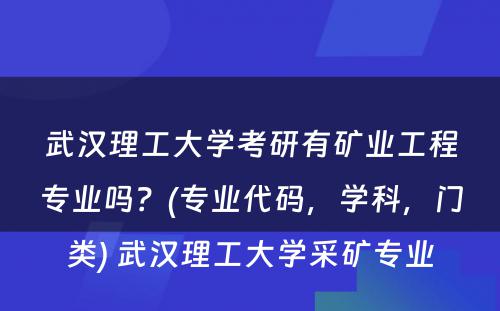 武汉理工大学考研有矿业工程专业吗？(专业代码，学科，门类) 武汉理工大学采矿专业