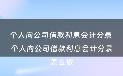 个人向公司借款利息会计分录 个人向公司借款利息会计分录怎么做