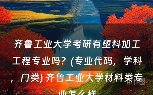 齐鲁工业大学考研有塑料加工工程专业吗？(专业代码，学科，门类) 齐鲁工业大学材料类专业怎么样