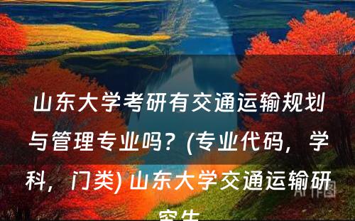 山东大学考研有交通运输规划与管理专业吗？(专业代码，学科，门类) 山东大学交通运输研究生