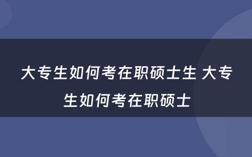 大专生如何考在职硕士生 大专生如何考在职硕士