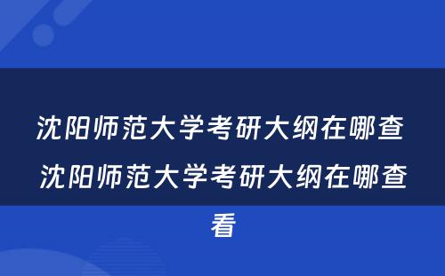 沈阳师范大学考研大纲在哪查 沈阳师范大学考研大纲在哪查看