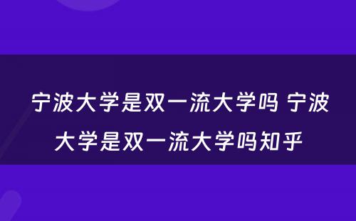 宁波大学是双一流大学吗 宁波大学是双一流大学吗知乎
