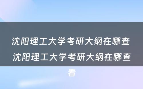 沈阳理工大学考研大纲在哪查 沈阳理工大学考研大纲在哪查看