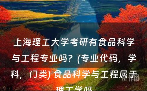 上海理工大学考研有食品科学与工程专业吗？(专业代码，学科，门类) 食品科学与工程属于理工学吗