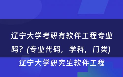 辽宁大学考研有软件工程专业吗？(专业代码，学科，门类) 辽宁大学研究生软件工程