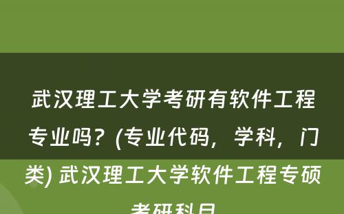 武汉理工大学考研有软件工程专业吗？(专业代码，学科，门类) 武汉理工大学软件工程专硕考研科目